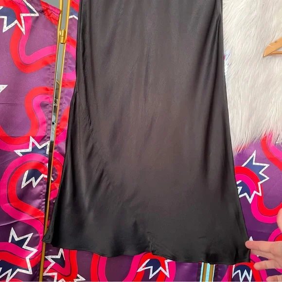 Wilfred Canto Satin Black Slip Dress Bias Cut Midi Drapey Aritzia Viscose 80281 - Picture 14 of 14